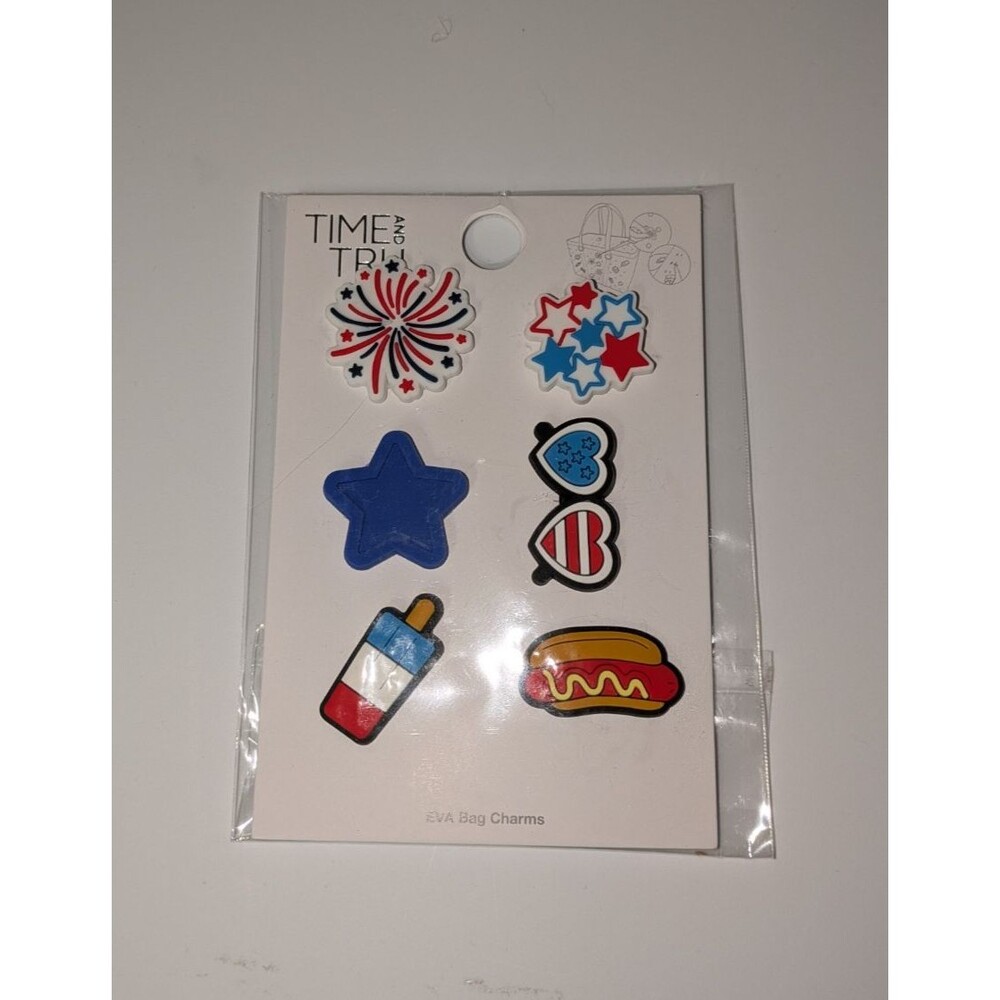 Time and Tru Women's 6-Pack Americana Style EVA Tote Bag Charms Star Hotdog